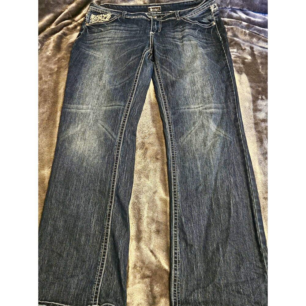 Soundgirl Women's Size 17 Bootcut Jeans Medium Wash Blue Stretch Lace Sequin